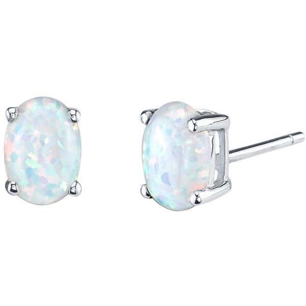 14k Oravo White Gold Oval Shape Created Opal Stud Earrings 14k Oravo White Gold Oval Shape Created Opal Stud Earrings