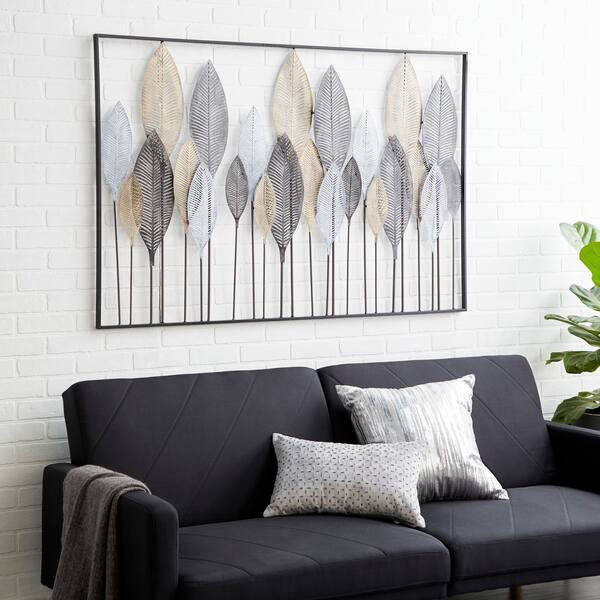 Contemporary 27 X 59 Inch Iron Leaf Wall Decor By Studio 350 27 X 59 Inch Iron Leaf Wall Decor