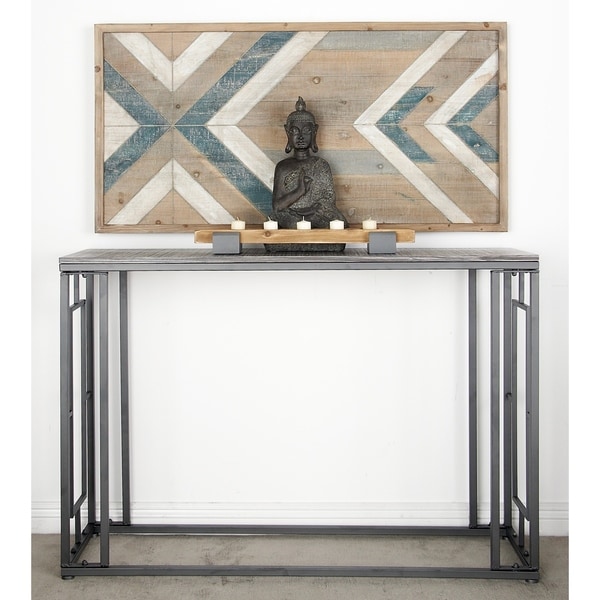 Contemporary 33 x 48 Inch Iron and Wood Console Table by Studio