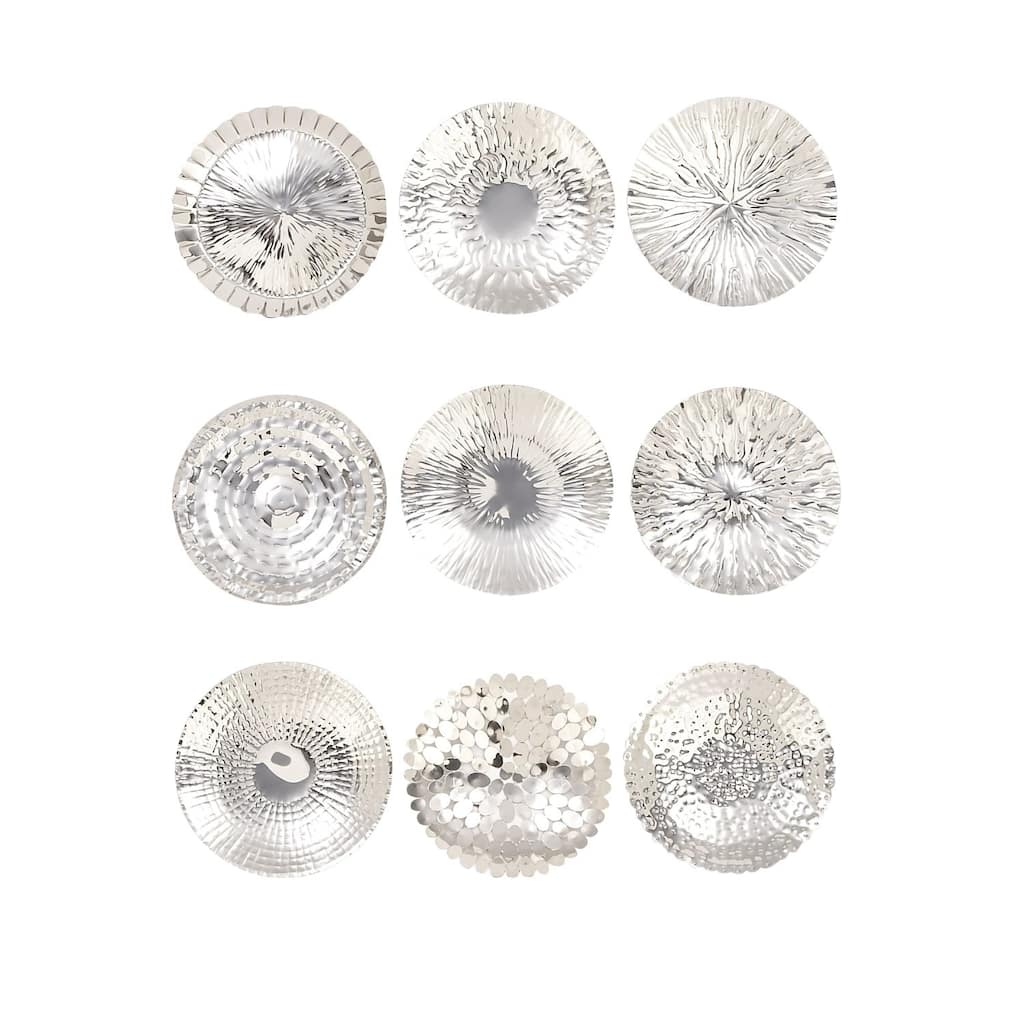 Silver Stainless Steel Metal Plate Home Wall Decor with Hammered Design (Set of 9)