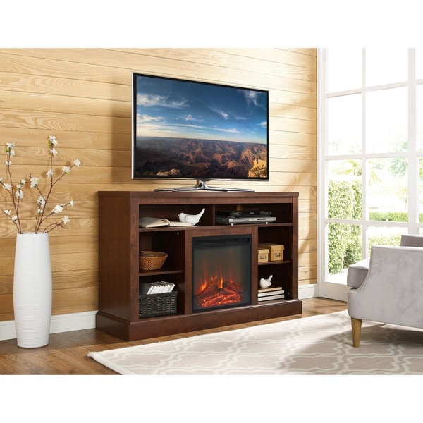 52-inch Electric Fireplace TV Stand with Open Storage - Traditional Brown