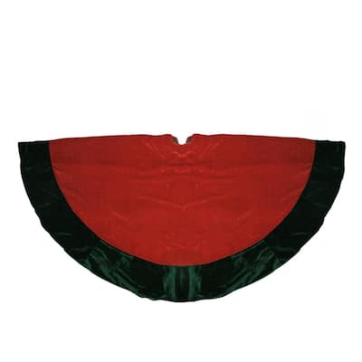 60" Traditional Red and Green Velveteen Christmas Tree Skirt