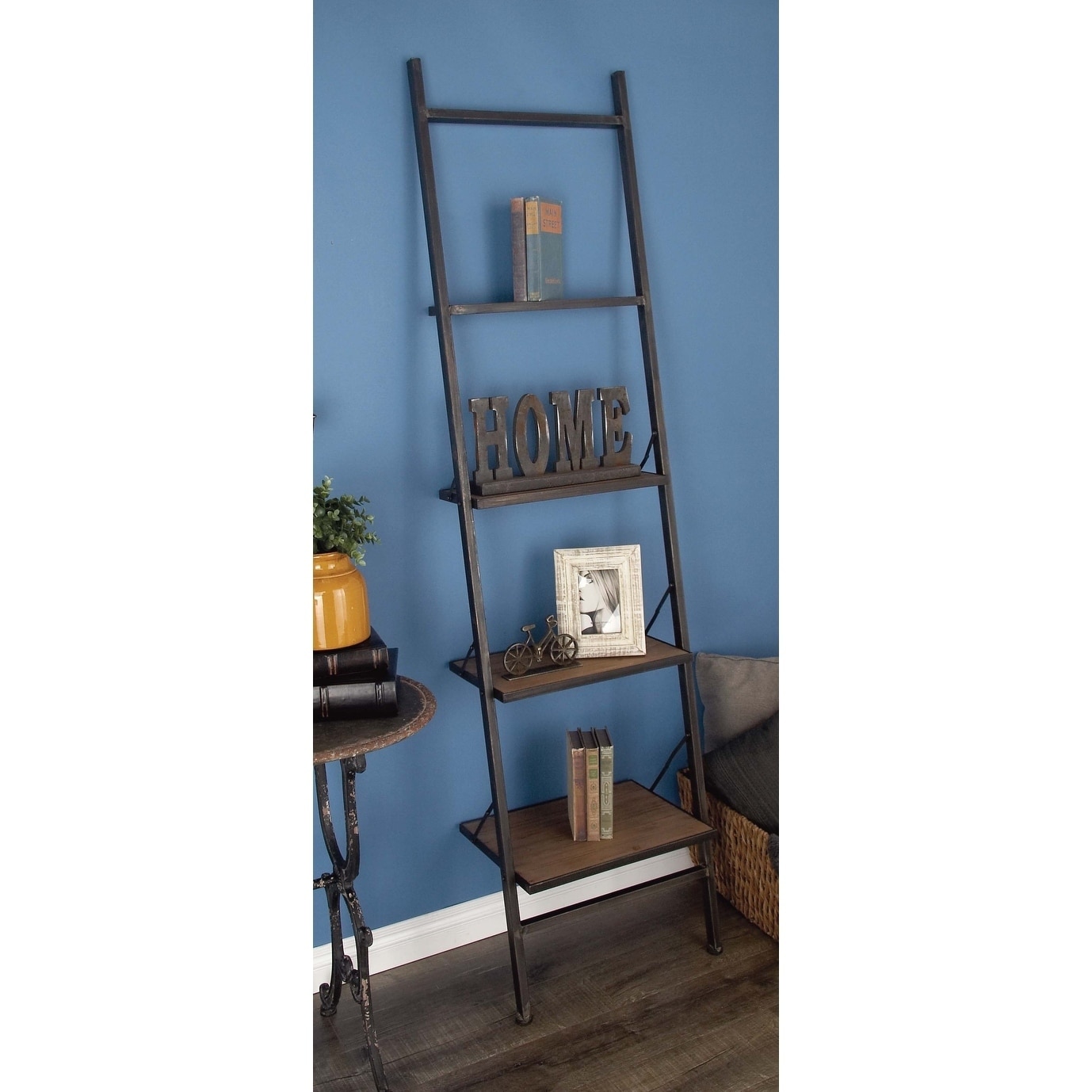 Shop Rustic 77 X 20 Inch Wood And Metal Leaning Ladder Shelf By
