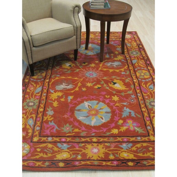 Shop Hand-tufted Wool Rust Traditional Floral Suzani Rug ...