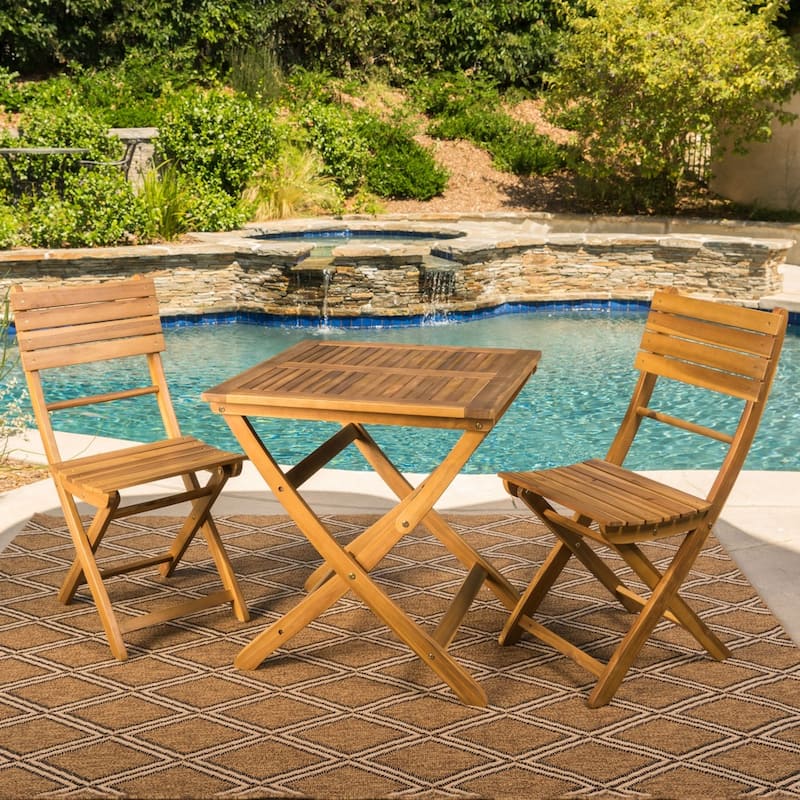 Positano Outdoor 3-piece Foldable Acacia Wood Bistro Set by Christopher Knight Home
