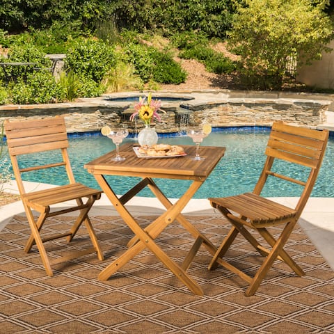 Positano Outdoor 3-piece Foldable Acacia Wood Bistro Set by Christopher Knight Home