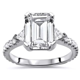 9x7 Emerald Moissanite Trillion Cut Diamond 3 Stone Engagement Ring 14k White Gold. Opens flyout.