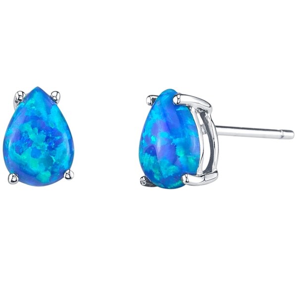 14k Oravo White Gold Pear Shape Created Blue Opal Stud Earrings 14k Oravo White Gold Pear Shape Created Blue Opal Stud Earrings