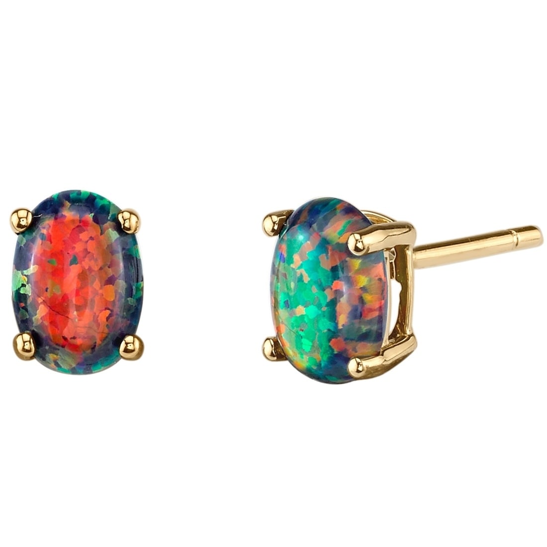 14k Oravo Yellow Gold Oval Shape Created Black Opal Stud Earrings 14k Oravo Yellow Gold Oval Shape Created Black Opal Stud Earrings