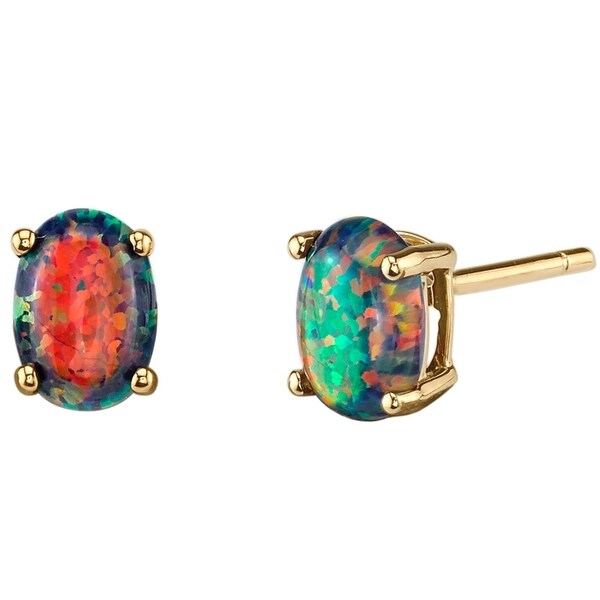 14k Oravo Yellow Gold Oval Shape Created Black Opal Stud 14k Oravo Yellow Gold Oval Shape Created Black Opal Stud Earrings