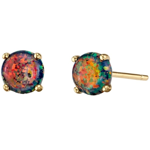 14k Oravo Yellow Gold Round Cut Created Black Opal Stud 14k Oravo Yellow Gold Round Cut Created Black Opal Stud Earrings