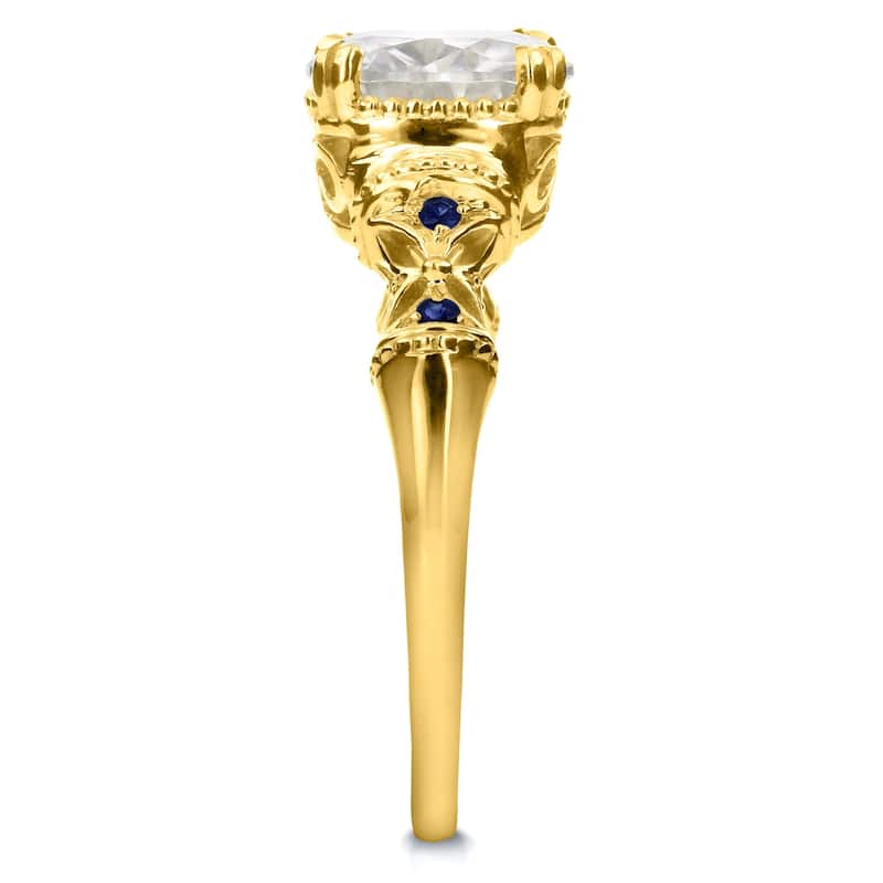 Annello by Kobelli 14k Yellow Gold 1-3/4ct TGW Antique Cushion-cut Moissanite Engagement Ring with Blue Sapphire