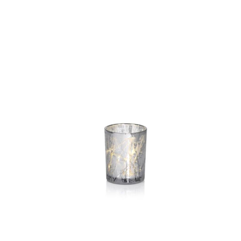 5" Long Etched LED Hurricane Candle Holder, Branch Design, Sivler (Set of 2)