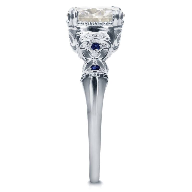 Annello by Kobelli 14k White Gold 1-3/4ct TGW Antique Cushion-cut Moissanite Engagement Ring with Blue Sapphire
