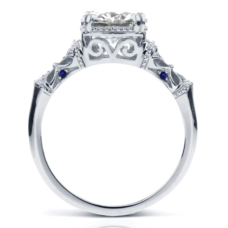 Annello by Kobelli 14k White Gold 1-3/4ct TGW Antique Cushion-cut Moissanite Engagement Ring with Blue Sapphire