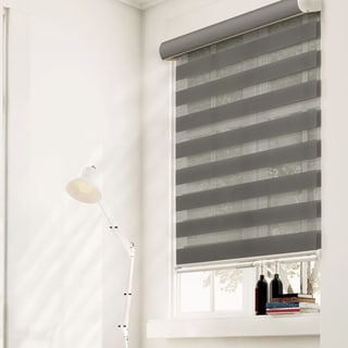 Chicology Striped Granite Free-stop Cordless Zebra Roller Shades - Bed 