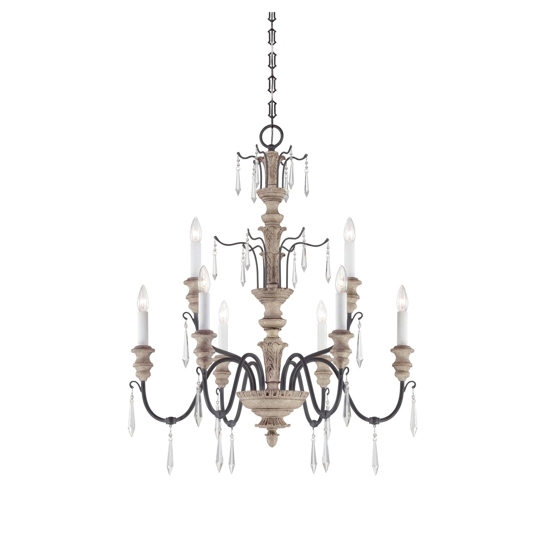 Madeliane 9 Light Chandelier Distressed White Wood and Iron - Chandeliers For Bedrooms by Overstock.com