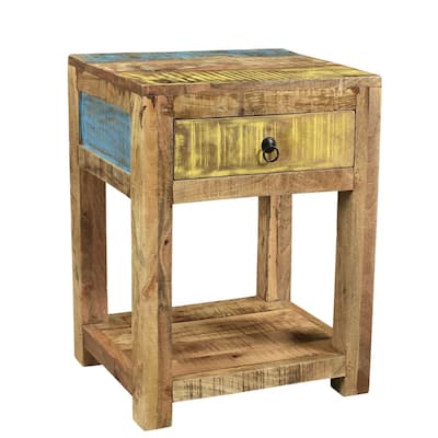 Handmade Suman Solid Mango Wood End Table (India) - 20" x 16" x 26"