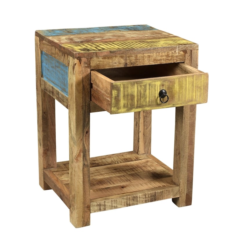 Handmade Suman Solid Mango Wood End Table (India) - 20" x 16" x 26"