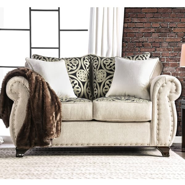 slide 1 of 10, Furniture of America Sigg Traditional Linen Nailhead Padded Loveseat