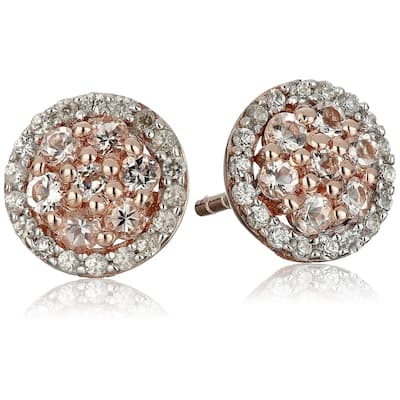 Rose Gold-Plated Silver Morganite & White Zircon Stud Earrings - Peach