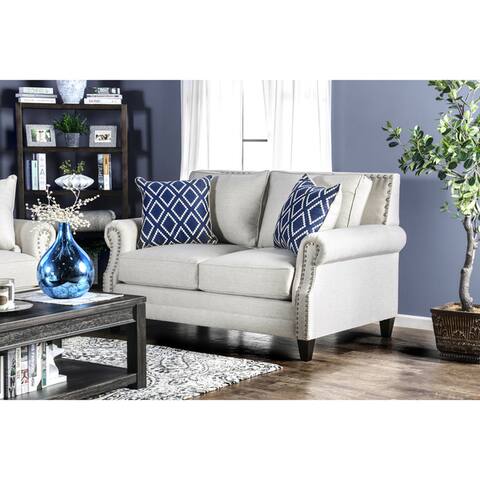 Furniture of America Deri Contemporary Linen Fabric Nailhead Loveseat