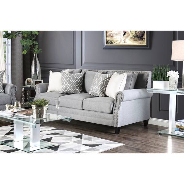 Shop Furniture Of America Deri Contemporary Fabric Nailhead Sofa