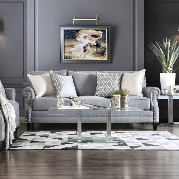 Shop Furniture Of America Deri Contemporary Fabric Nailhead Sofa