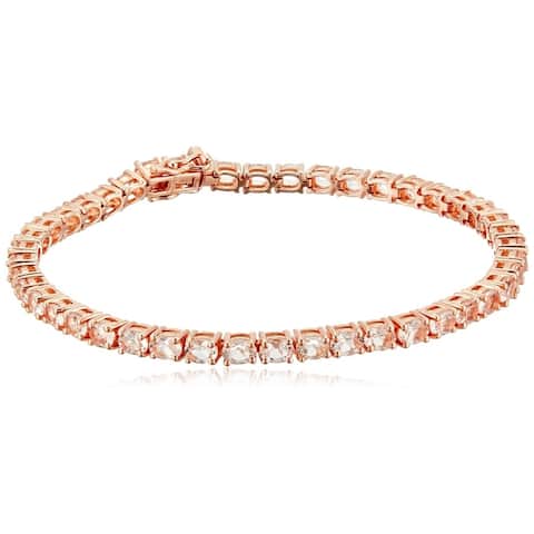 Rose Gold-Plated Silver Morganite Oval Tennis Bangle Bracelet, 7.25" - Pink