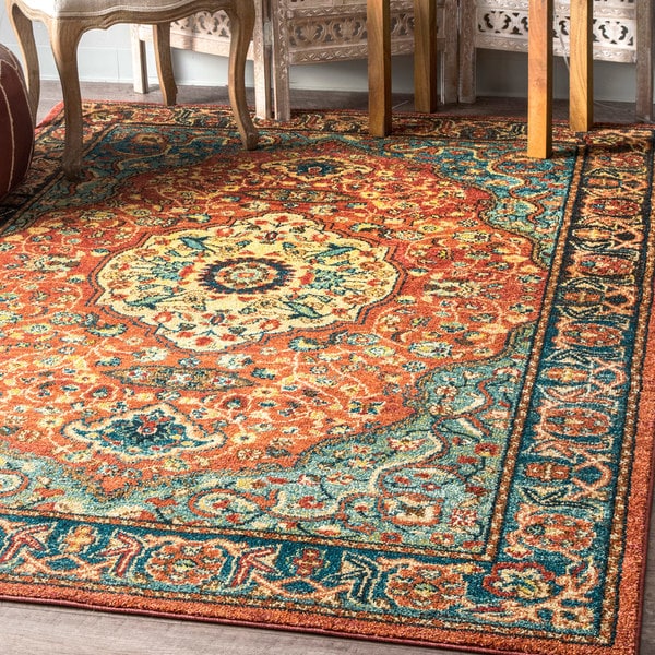 nuLOOM Rust Traditional Vintage Floral Rings Medallion Border Area Rug