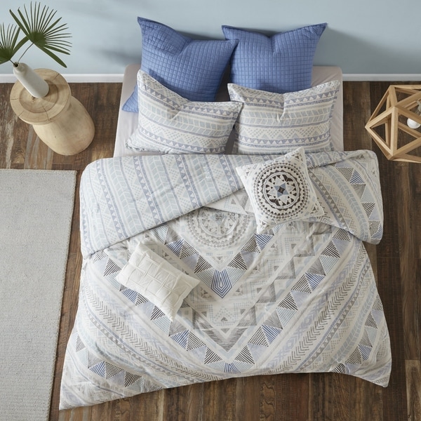 Urban Habitat Roxanne Blue 7 Piece Cotton Reversible Duvet Cover Set - Comforter Insert Not Included