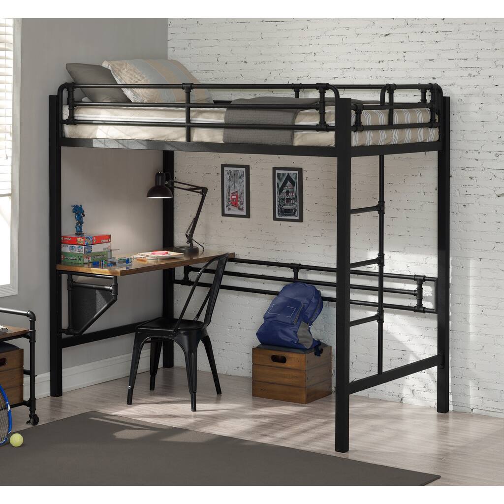 Pipe Loft Twin Bed with Workstation - Overstock - 17374488