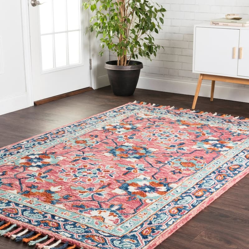 Alexander Home Sahara Boho Rose Hand-hooked Wool Area Rug - 5' x 7' 6" - Rose/Denim - Runner/Rectangle