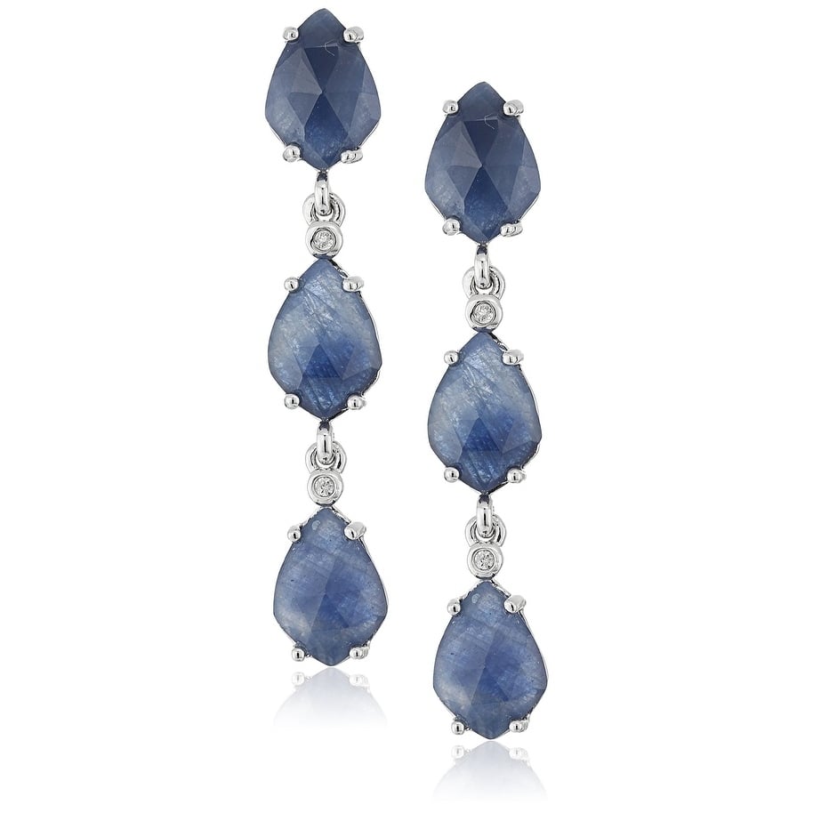 Sterling Silver Blue Sapphire & White Zircon Dangle Earrings