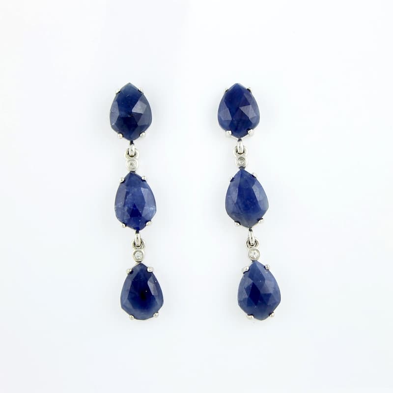 Sterling Silver Blue Sapphire & White Zircon Dangle Earrings