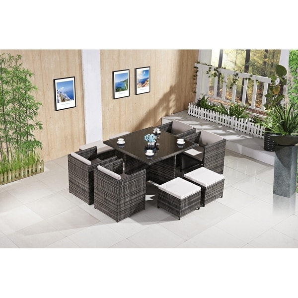 Ladeso Modern Outdoor Patio Dining Set 9 Pieces Square Light Ladeso Modern Outdoor Patio Dining Set 9 Pieces Square Light Grey