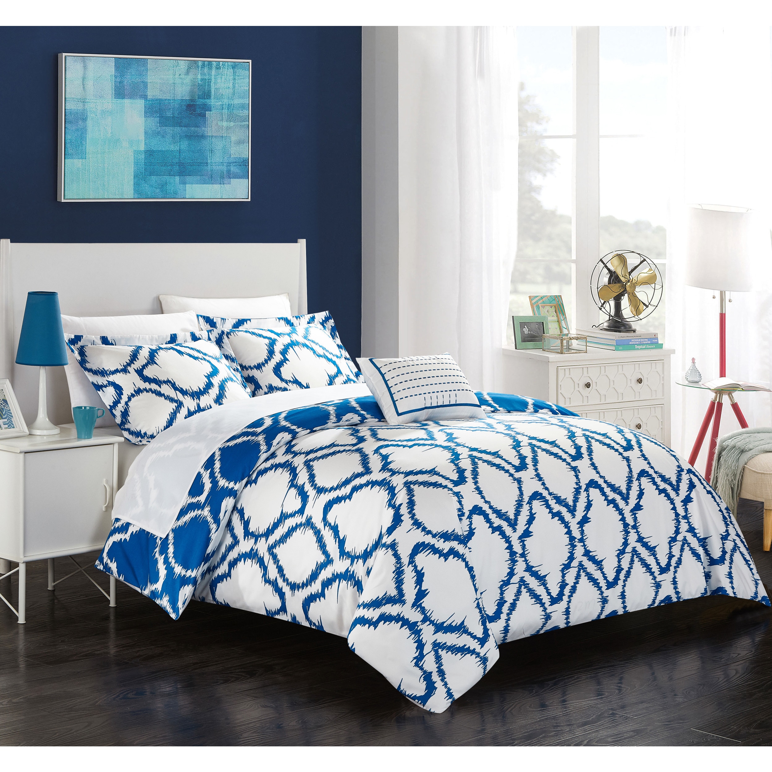 Shop Chic Home Asya 8 Piece Reversible Blue Ikat Duvet Cover And