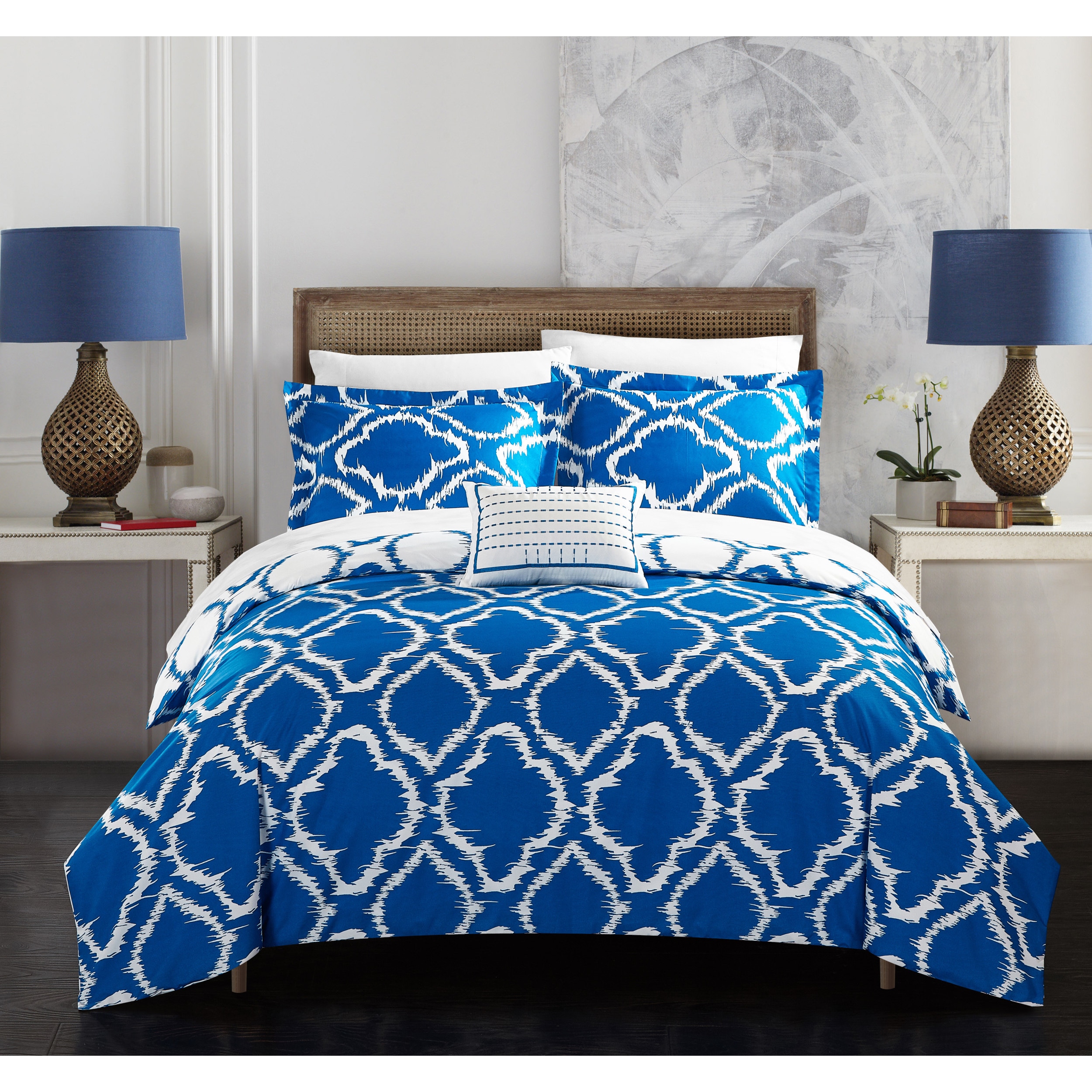 Shop Chic Home Asya 4 Piece Reversible Blue Ikat Duvet Cover Set