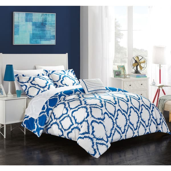 Shop Chic Home Asya 4 Piece Reversible Blue Ikat Duvet Cover Set