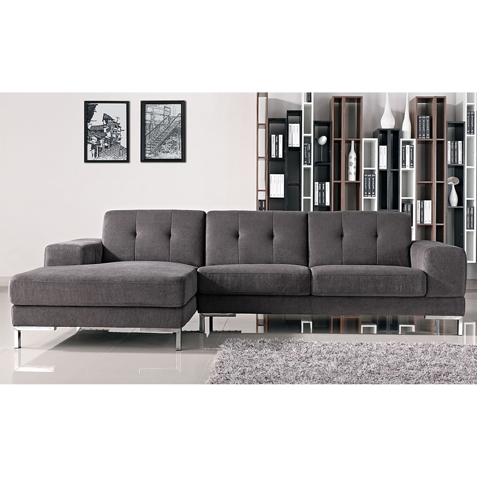 Halsted Clic Grey Fabric Tufted Sofa With Left Facing Halsted Clic Grey Fabric Tufted Sofa