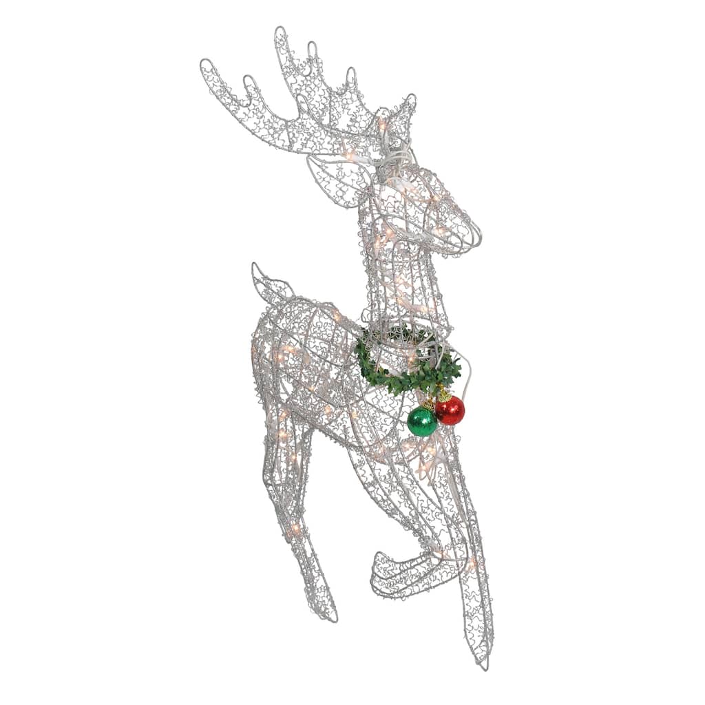 25.5" Silver and Green Lighted Prancing Reindeer Christmas Outdoor Decoration