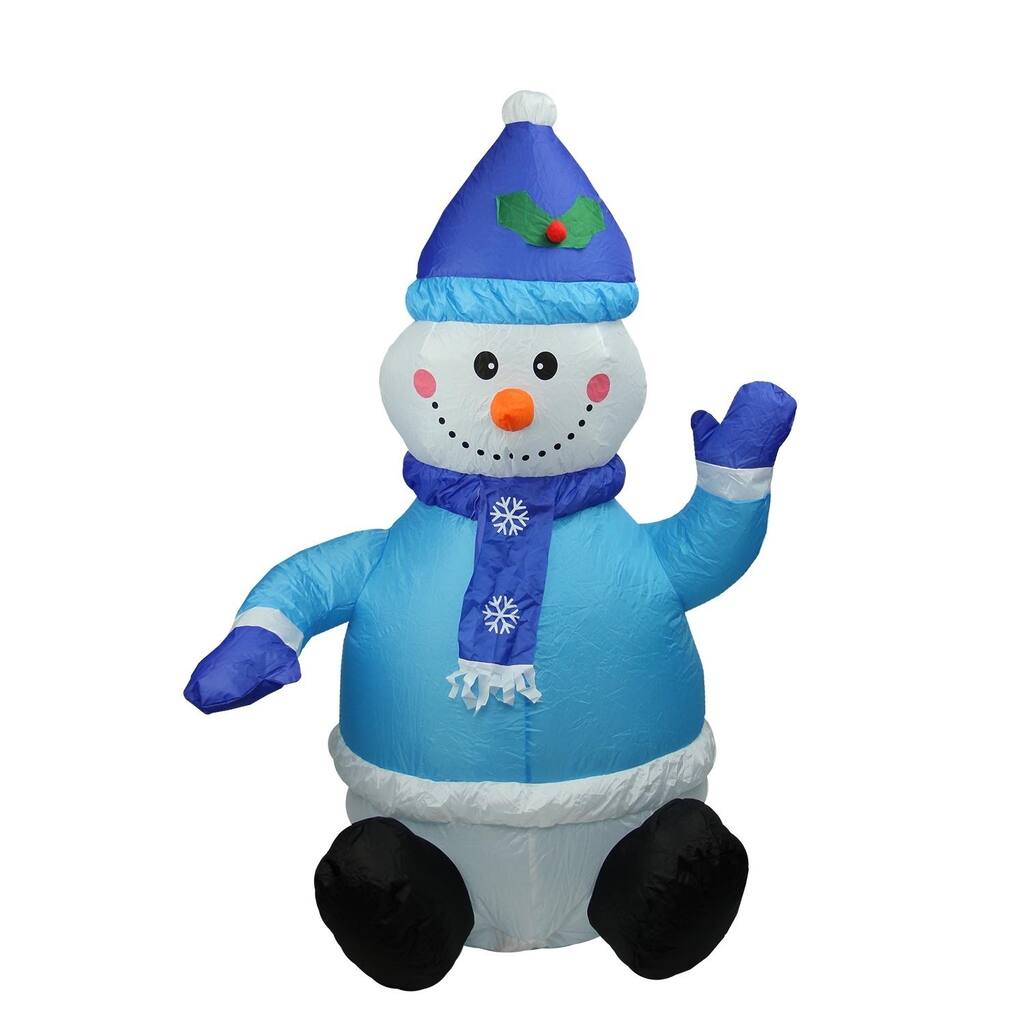 4' Inflatable Lighted Blue Snowman Christmas Yard Art Decoration