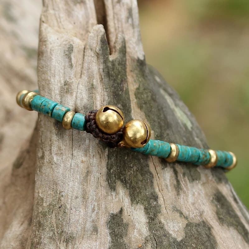 Handmade Brass 'Temple of Love' Turquoise Bracelet (Thailand)