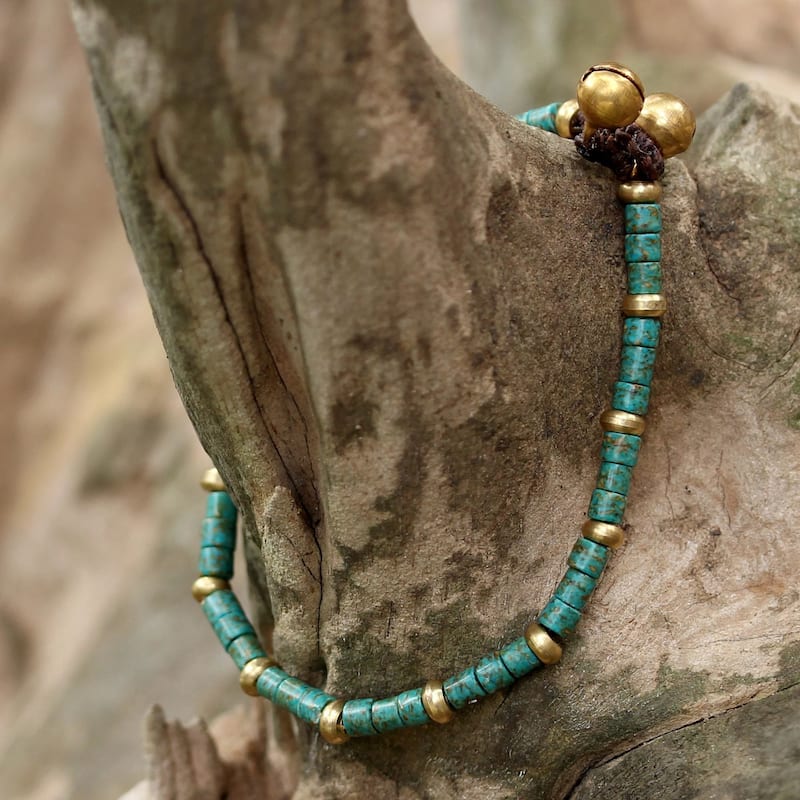 Handmade Brass 'Temple of Love' Turquoise Bracelet (Thailand)