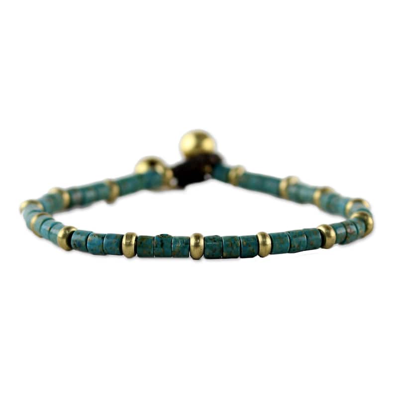 Handmade Brass 'Temple of Love' Turquoise Bracelet (Thailand)