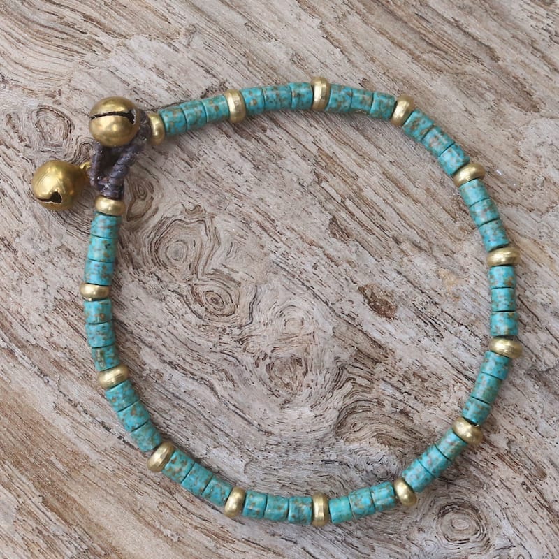 Handmade Brass 'Temple of Love' Turquoise Bracelet (Thailand)