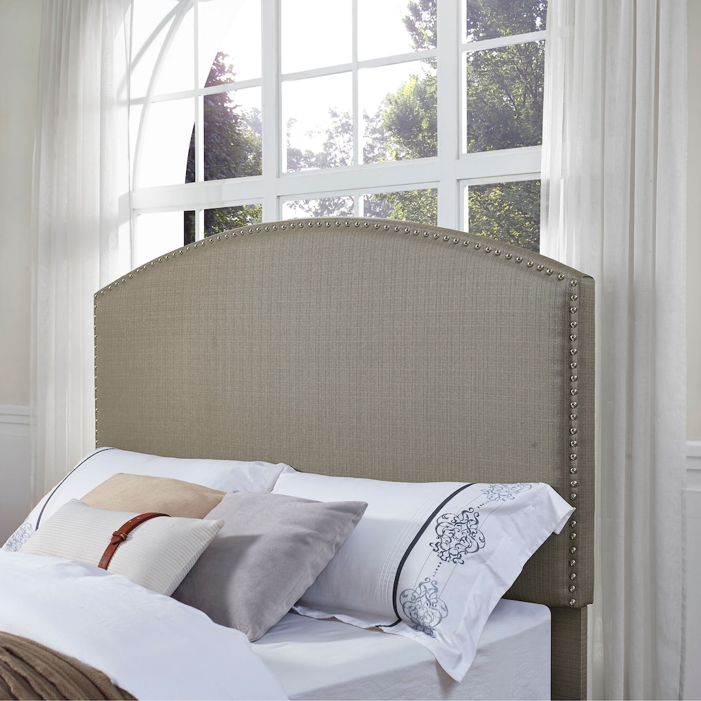 Cassie Curved Upholstered Full/Queen Headboard in Shadow Grey Linen