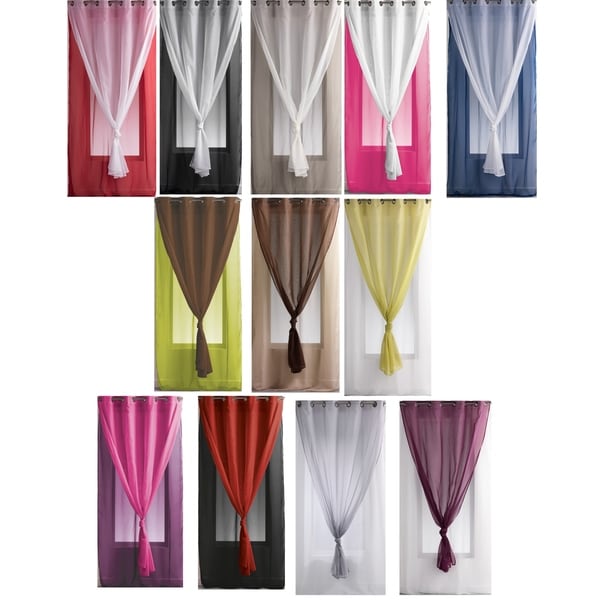 Evideco Double Layered Sheer Curtain Panel Robin Solid Two Evideco Double Layered Sheer Curtain Panel Robin Solid Two Colored 55 X 95