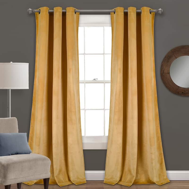 Porch & Den Lapeyrous Velvet Solid Room Darkening Window Curtain Panel Set - 38"W x 84"L - Yellow