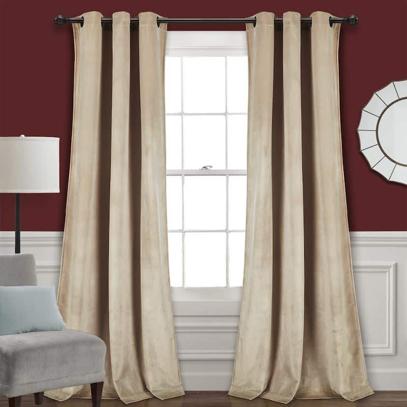 Porch & Den Lapeyrous Velvet Solid Room Darkening Window Curtain Panel Set - 38"W x 84"L - Wheat